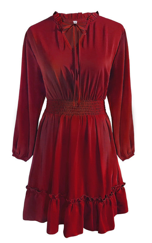 Vintage Long Sleeves A Line Fall Dresses-Dresses-Wine Red-S-Free Shipping at meselling99