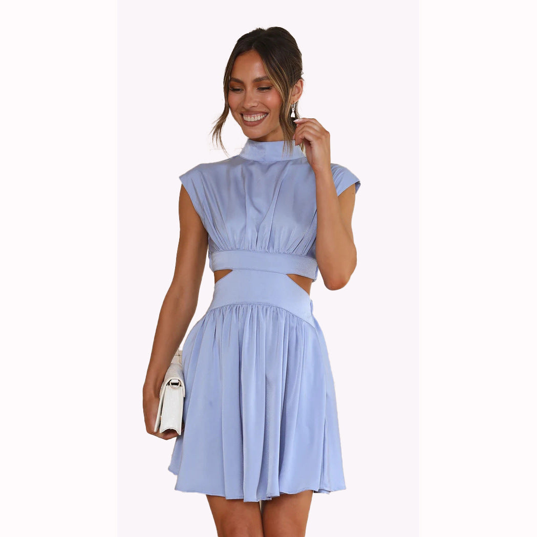 Fashion Stand Collar Midriff Baring Short Dresses-Dresses-Free Shipping at meselling99