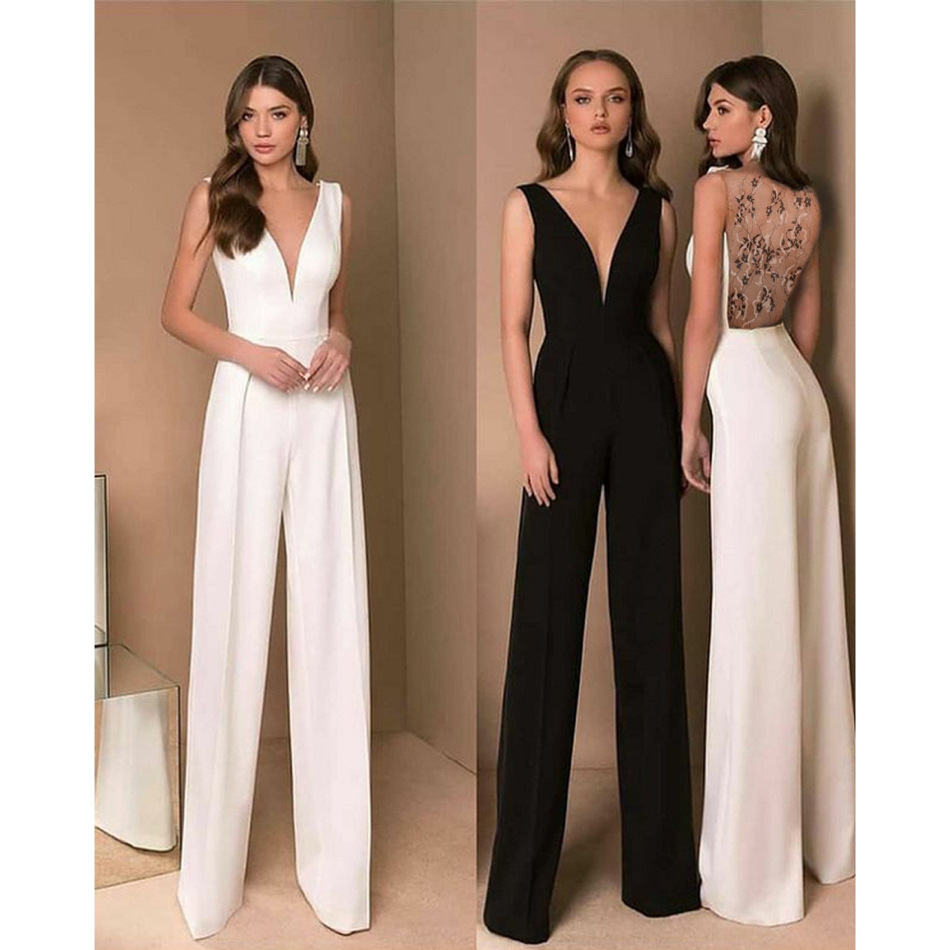 Women Casaul V-neck Sleeves Sexy Jumpsuits-Black-S-Free Shipping at meselling99