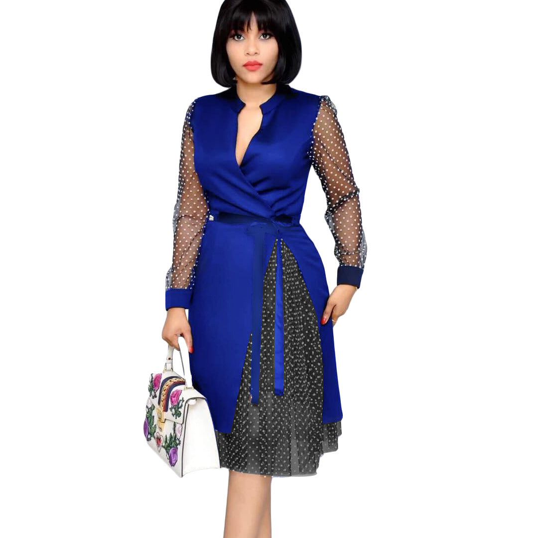 Fashion Dot Print Plus Sizes Women Dresses-Dresses-Blue-S-Free Shipping at meselling99