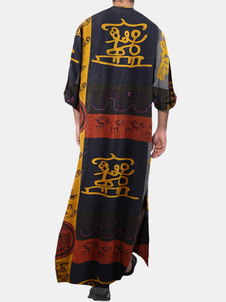 Ethnic Leisure Print Long Robes for Men-Robes-Free Shipping at meselling99