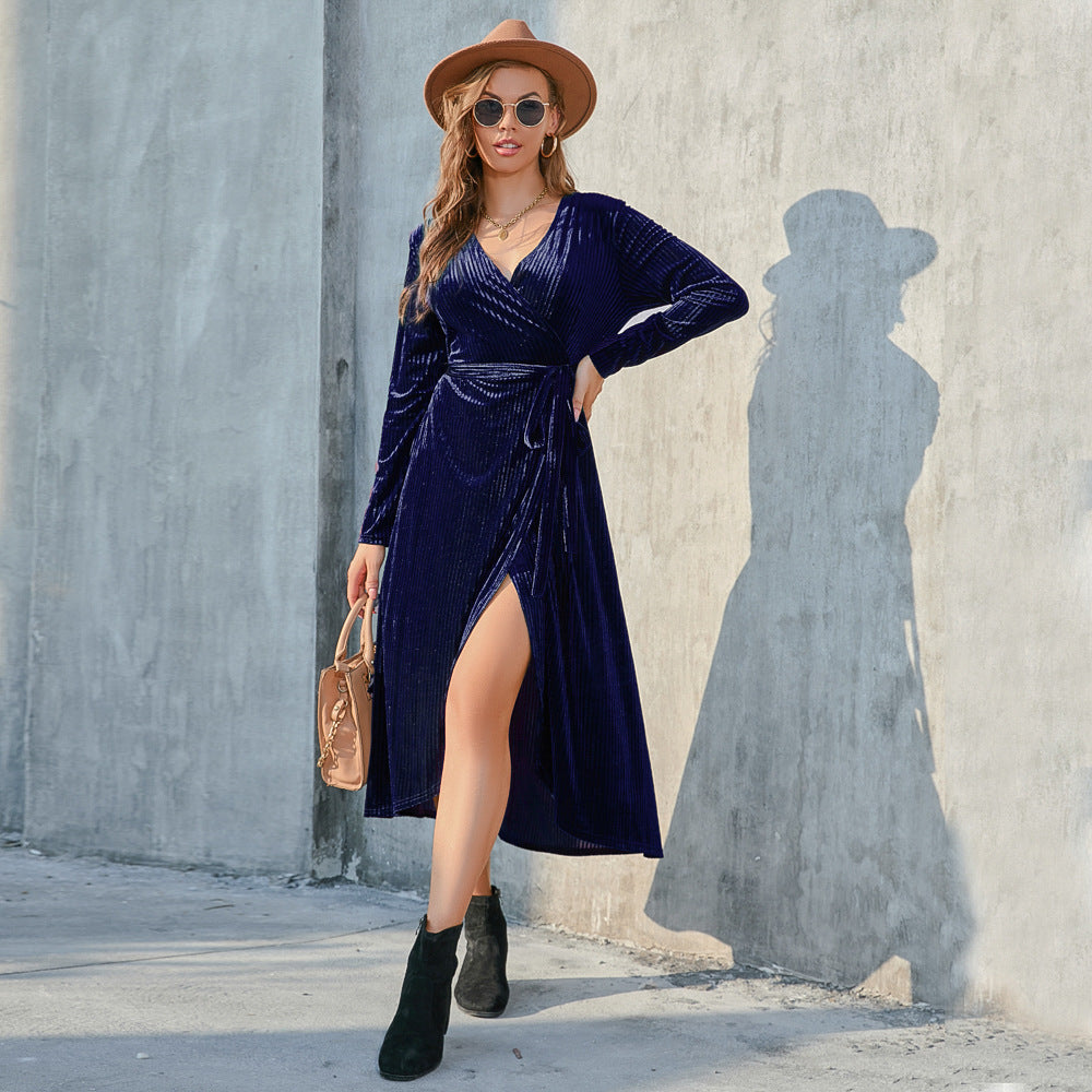 Elegant Corduroy Fall Dresses-Dresses-Dark Blue-S-Free Shipping at meselling99