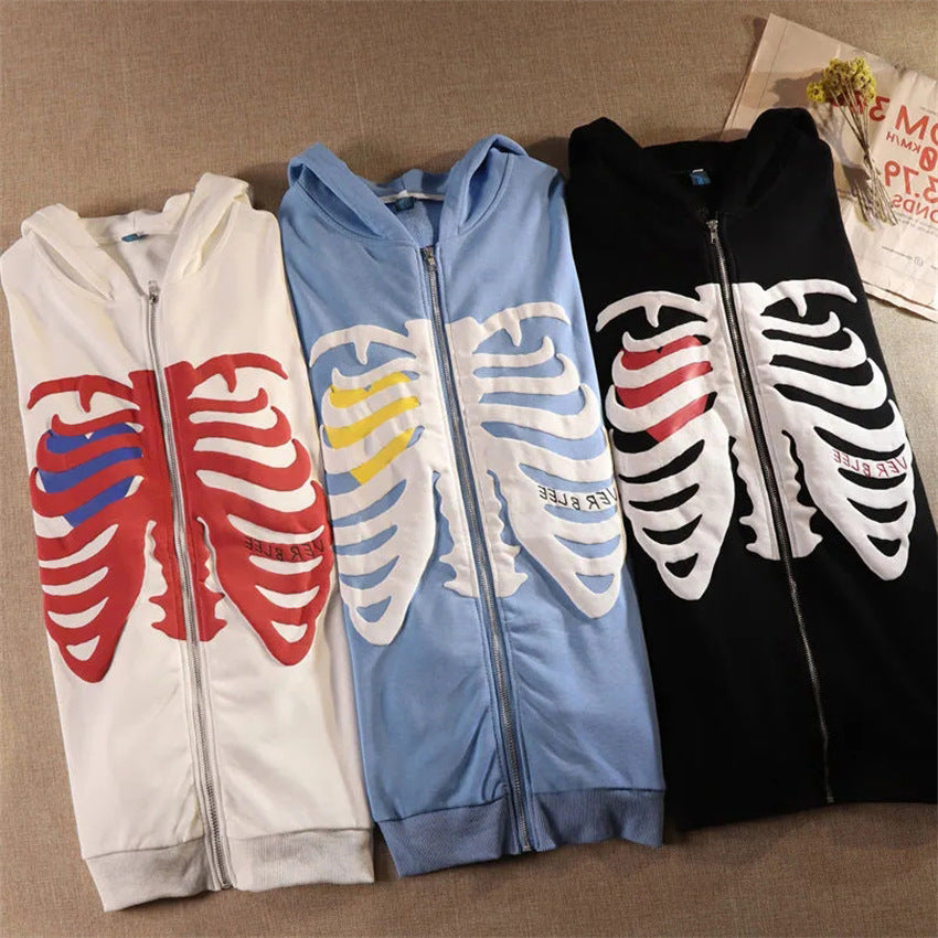Casual Skeleton Zipper Long Sleeves Overcoats-Outerwear-Free Shipping at meselling99