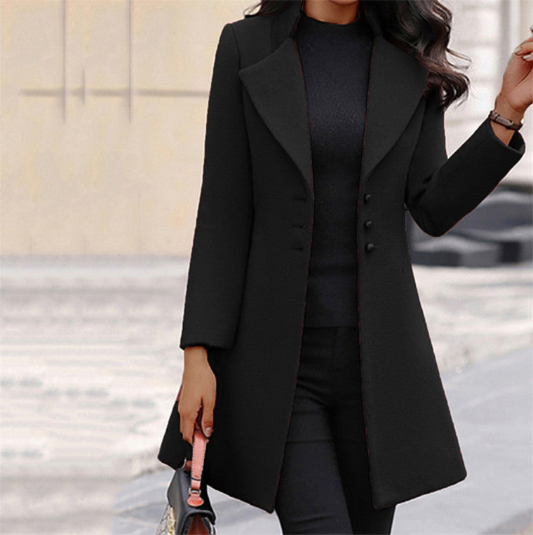 Women Winter Long Blazer Overcoat-Black-S-Free Shipping at meselling99