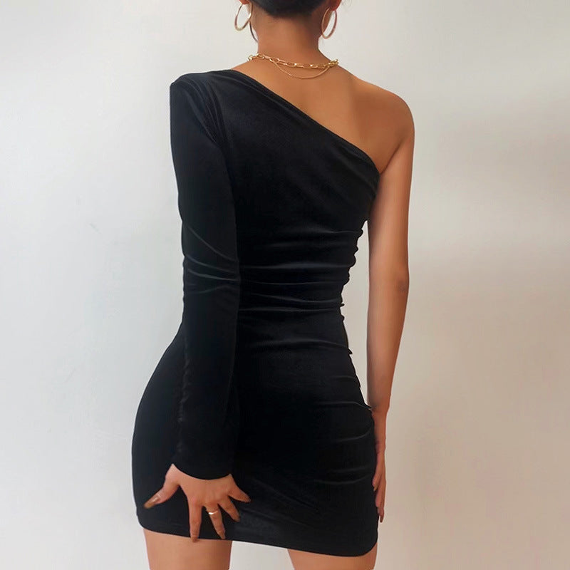 Sexy One Shoulder High Waist Drawstring Women Mini Dresses-Dresses-Free Shipping at meselling99