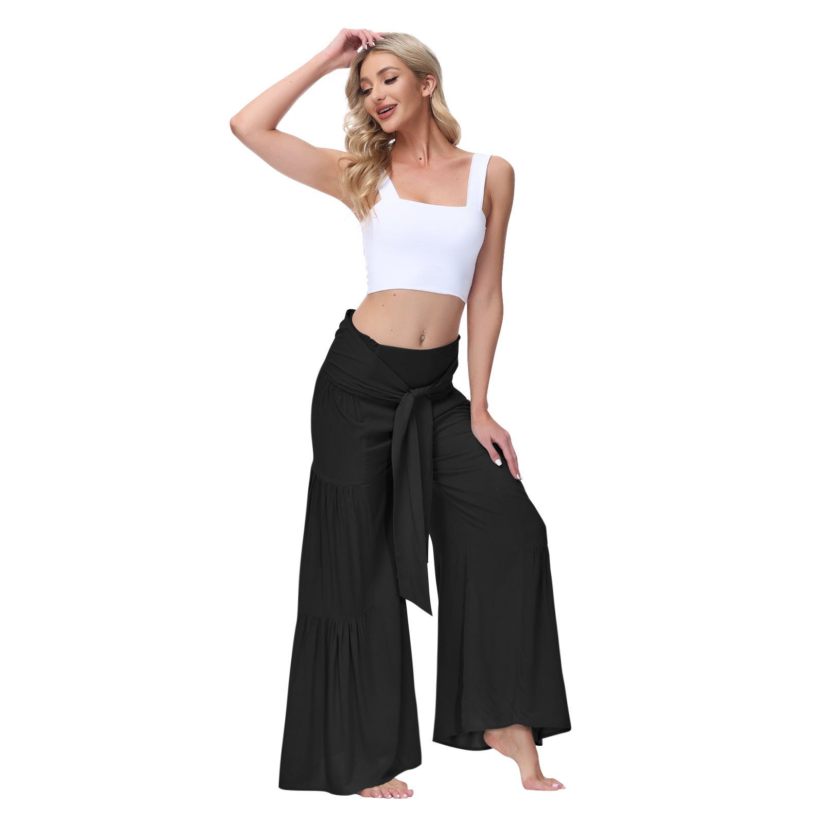 Casual Elastic Waist Loose Pants for Women-Pants-Black-S-Free Shipping at meselling99