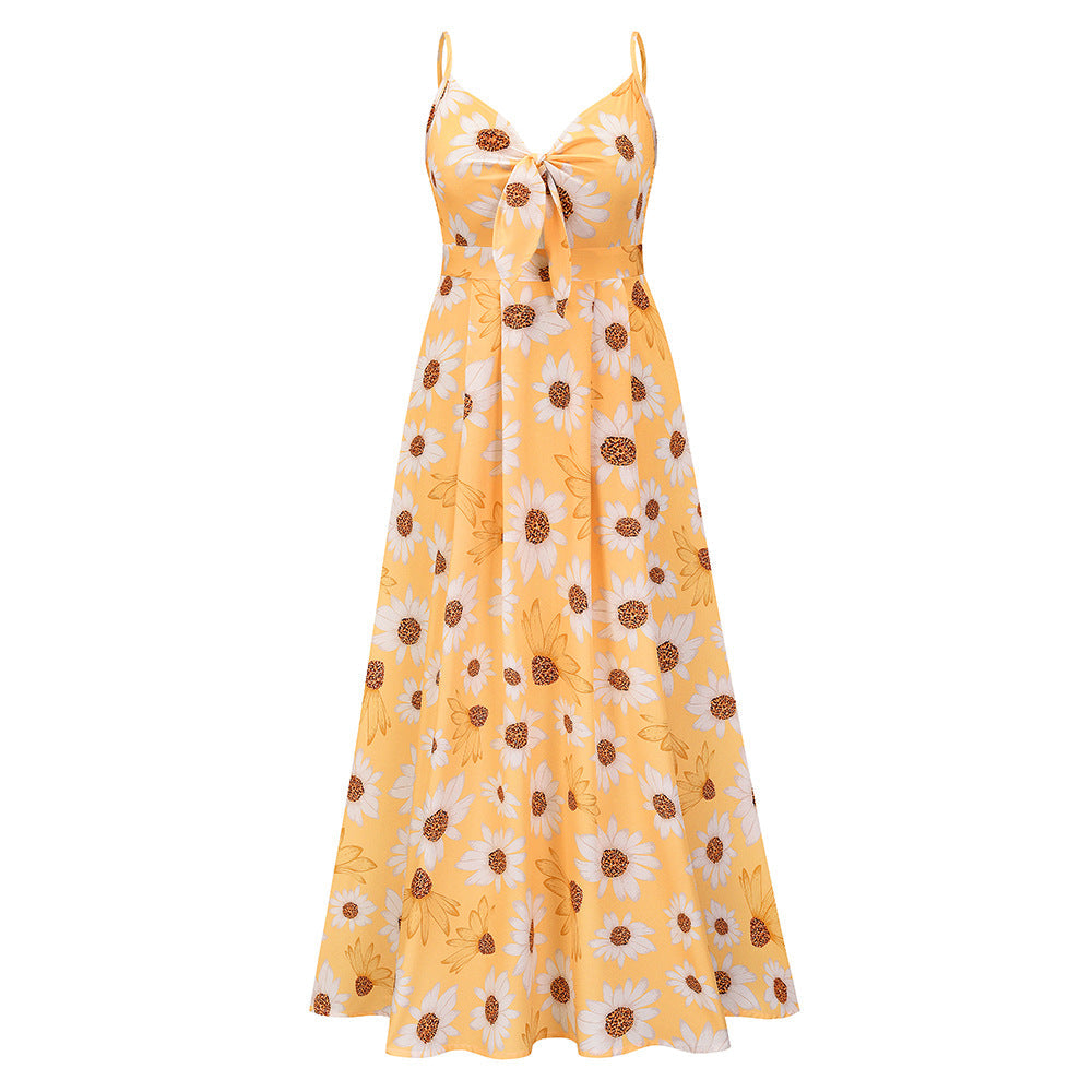 Women Summer High Waist Sunflower Long Maxi Dresses-Dresses-Yellow-S-Free Shipping at meselling99