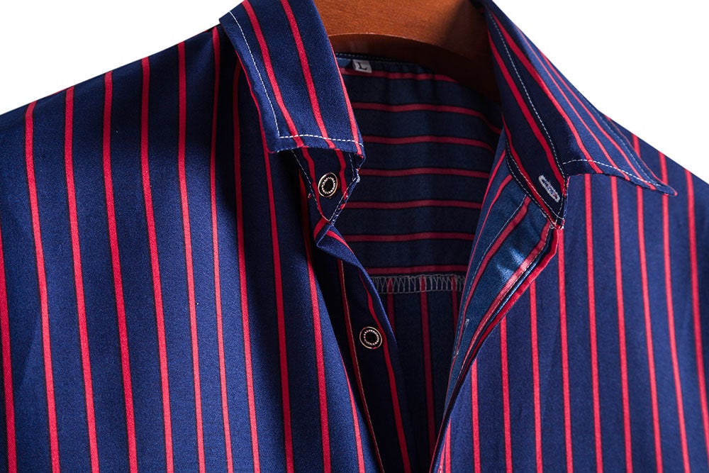 Leisure Purple Striped Summer Short Sleeves Shirts for Men-Shirts & Tops-Free Shipping at meselling99
