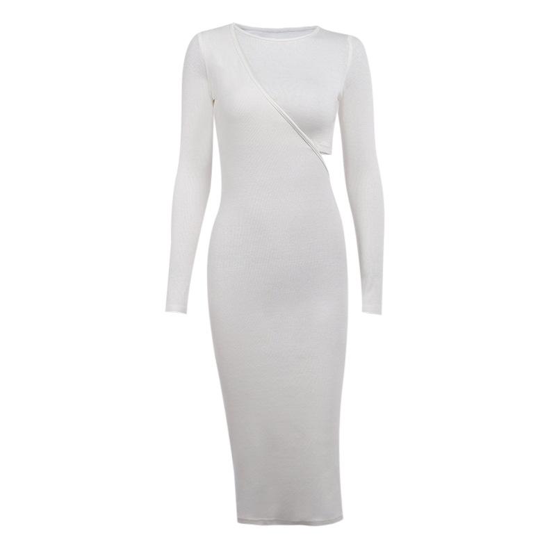 Sexy Asymmetry Women Long Sleeves Fall Slim Dresses-Dresses-Free Shipping at meselling99