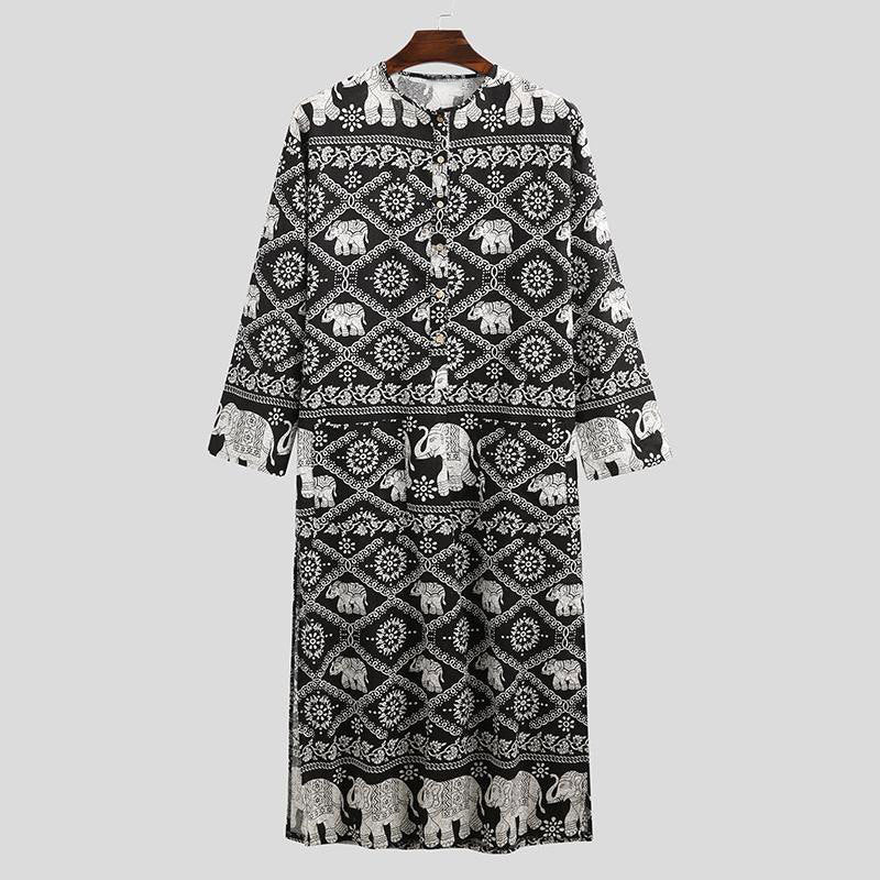 Ethnic Leisure Print Long Robes for Men-Robes-B-S-Free Shipping at meselling99