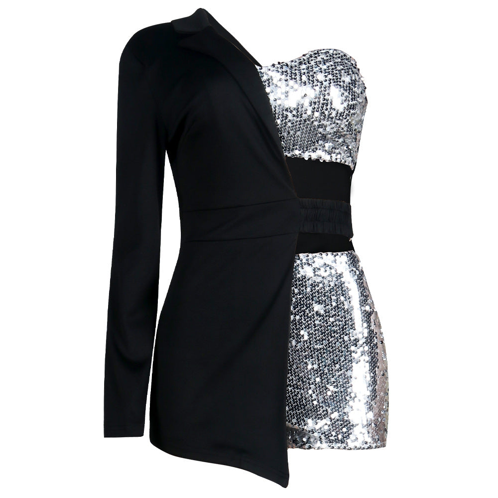 Sexy Bodycon Sequined 3pcs Short Dresses-Party Dresses-Free Shipping at meselling99