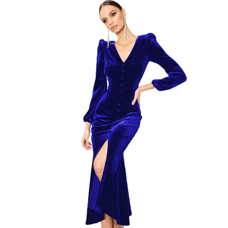 Elegant Fall Long Dresses for Women-Dresses-Navy Blue-S-Free Shipping at meselling99