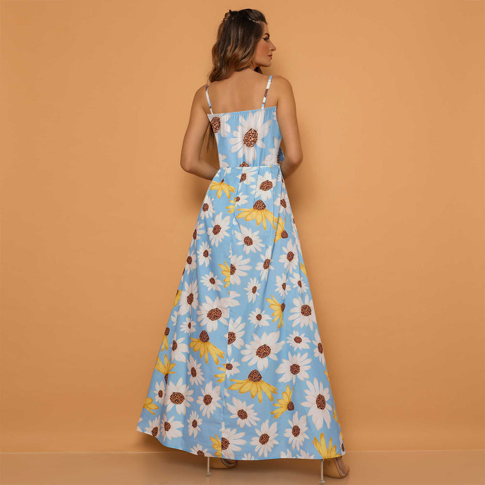 Women Summer High Waist Sunflower Long Maxi Dresses-Dresses-Free Shipping at meselling99