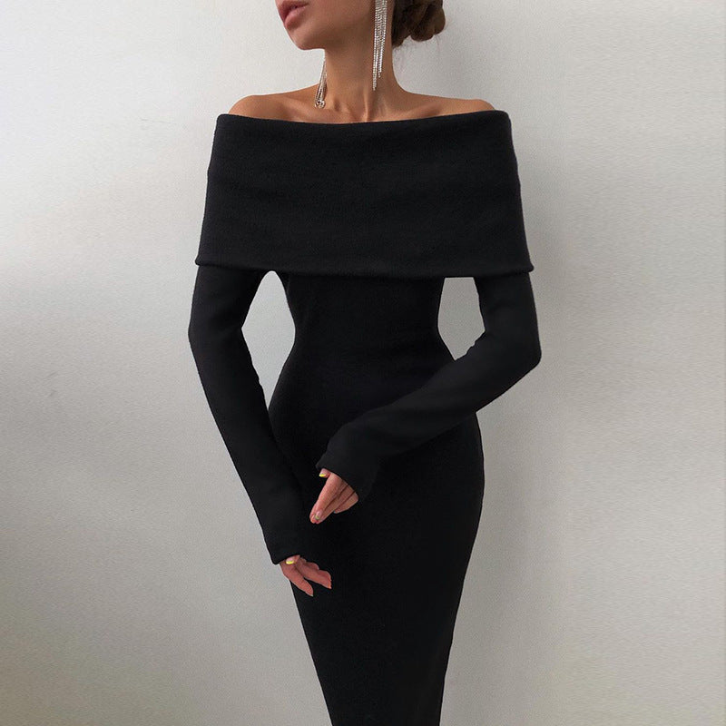 Black Off The Shoulder Long Sleeves Bodycon Dresses-Dresses-Black-S-Free Shipping at meselling99
