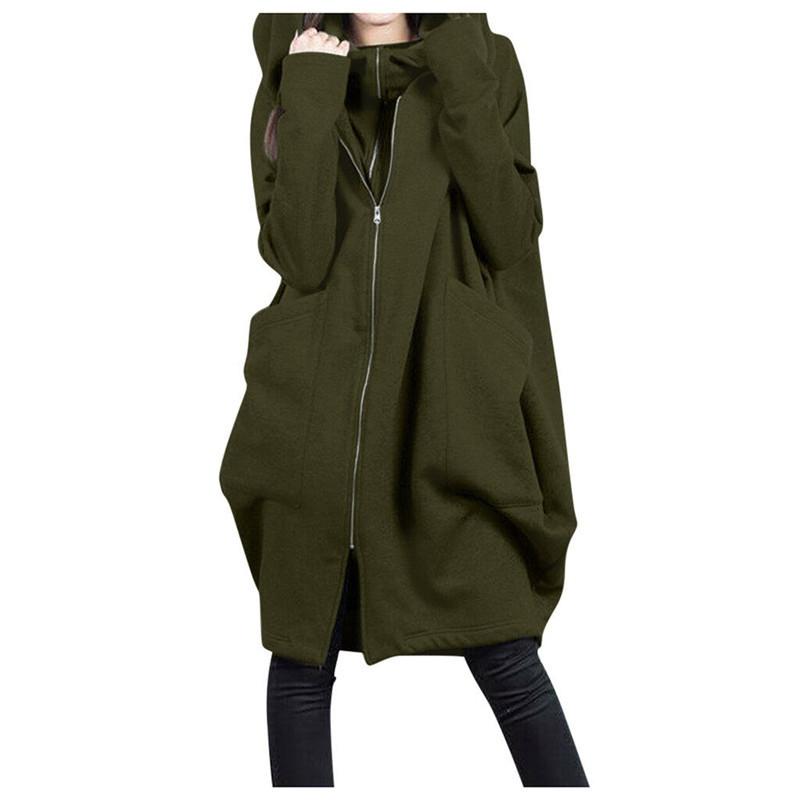 Casual Women Winter Zipper Hoodies Overcoat-Army Green-S-Free Shipping at meselling99
