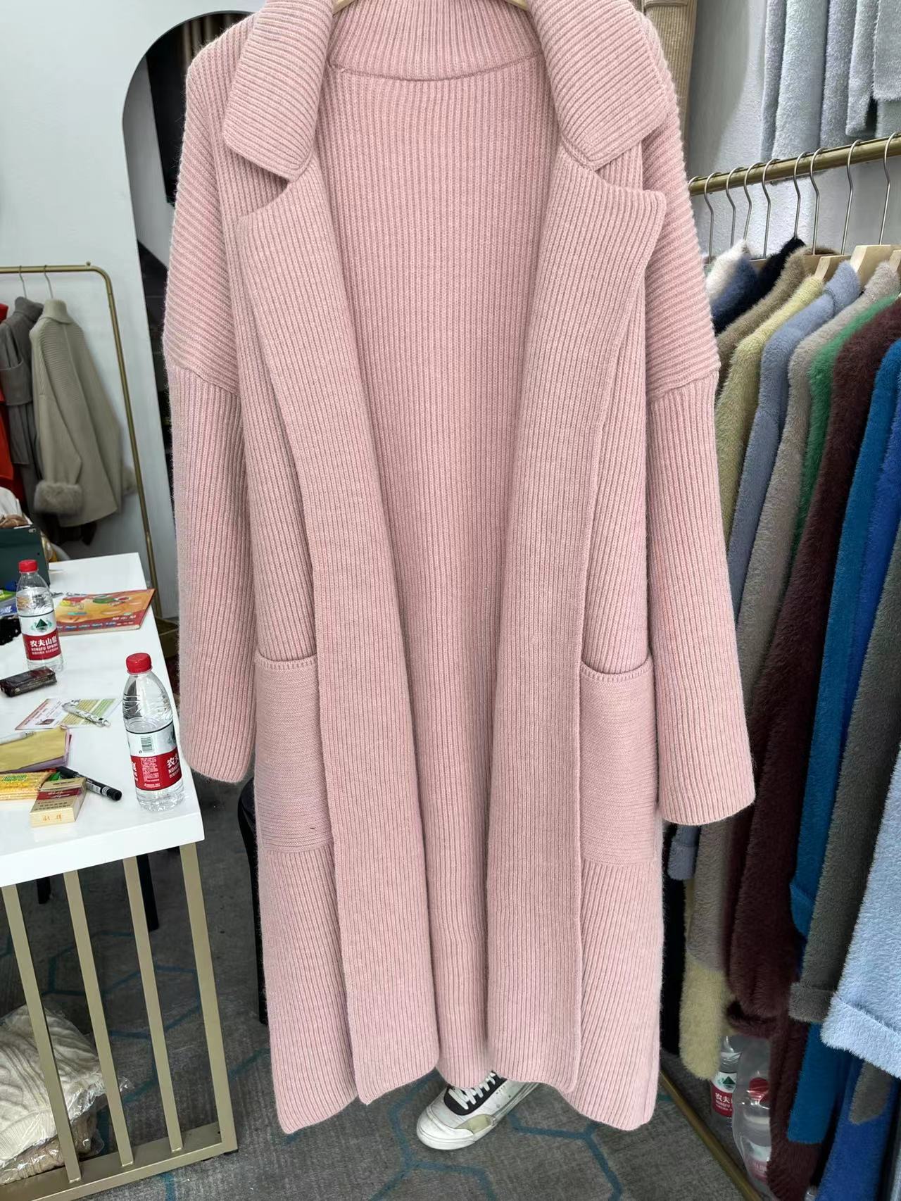 Luxury Vintage Plus Sizes Long Knitted Overcoats-Outerwear-Pink-One Size-Free Shipping at meselling99