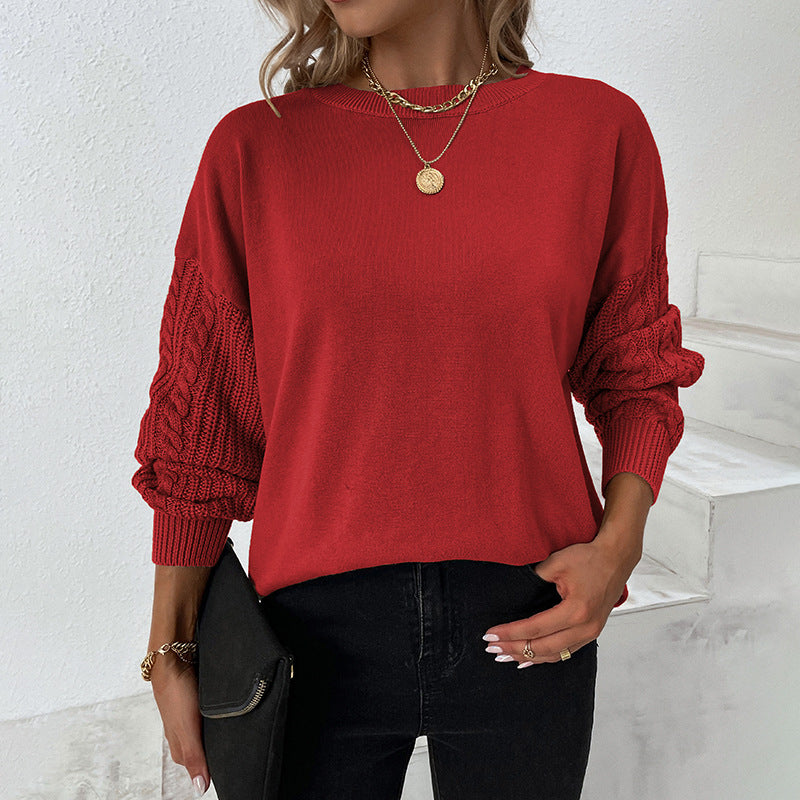 Fashion Round Neck Twist Knitted Pullover Sweaters-Shirts & Tops-Wine Red-S-Free Shipping at meselling99