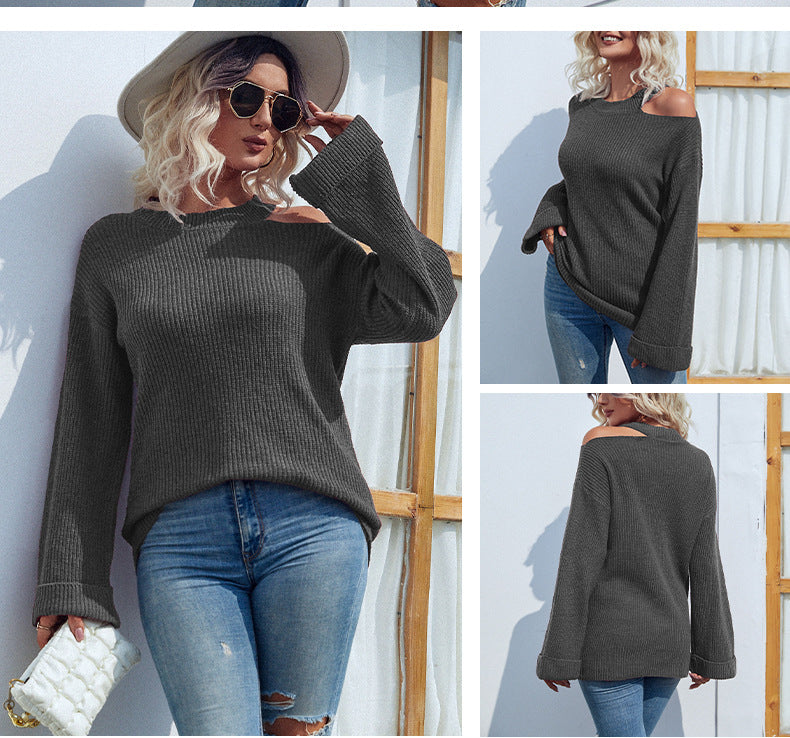 Fashion Round Neck Trumpet Sleeves Women Sweaters-Shirts & Tops-Free Shipping at meselling99