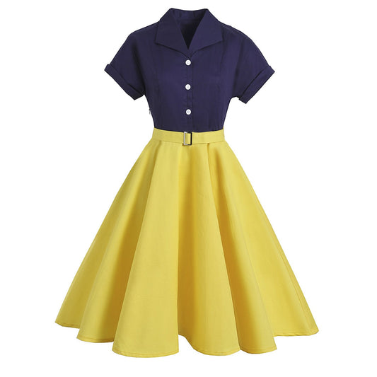 Summer Vintage Turnover Short Sleeves Dresses--Free Shipping at meselling99