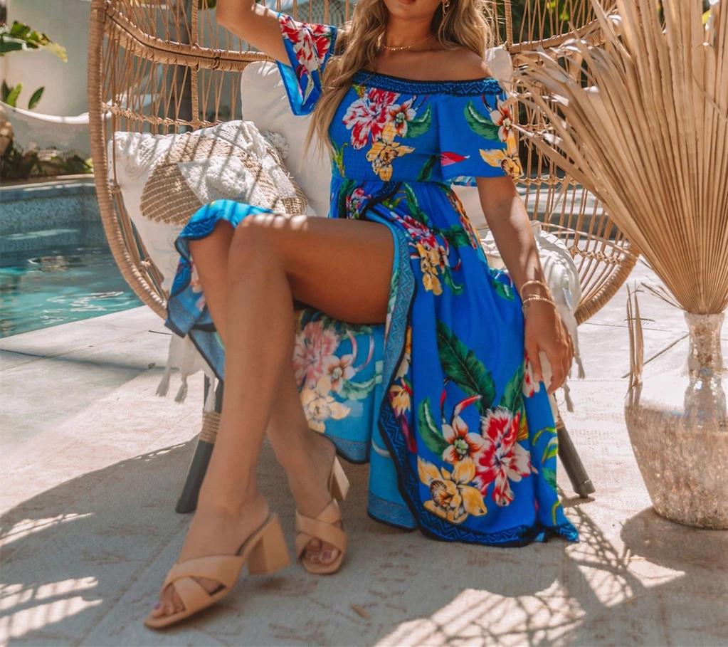 New Women Off The Shoulder Irregular Long Dresses-Maxi Dresses-Blue-S-Free Shipping at meselling99