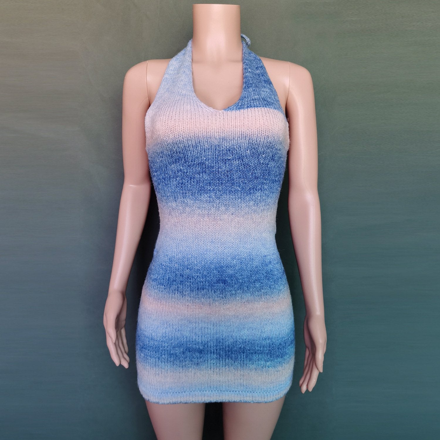 Sexy New Deep V-neck Rainbow Knitting Dresses-Sexy Dresses-3-XS-Free Shipping at meselling99