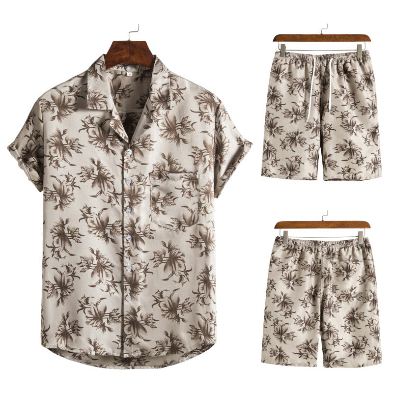 Summer Hawaii Floral Men‘s Beach Sets-Suits-TZ03-Silver-M-Free Shipping at meselling99
