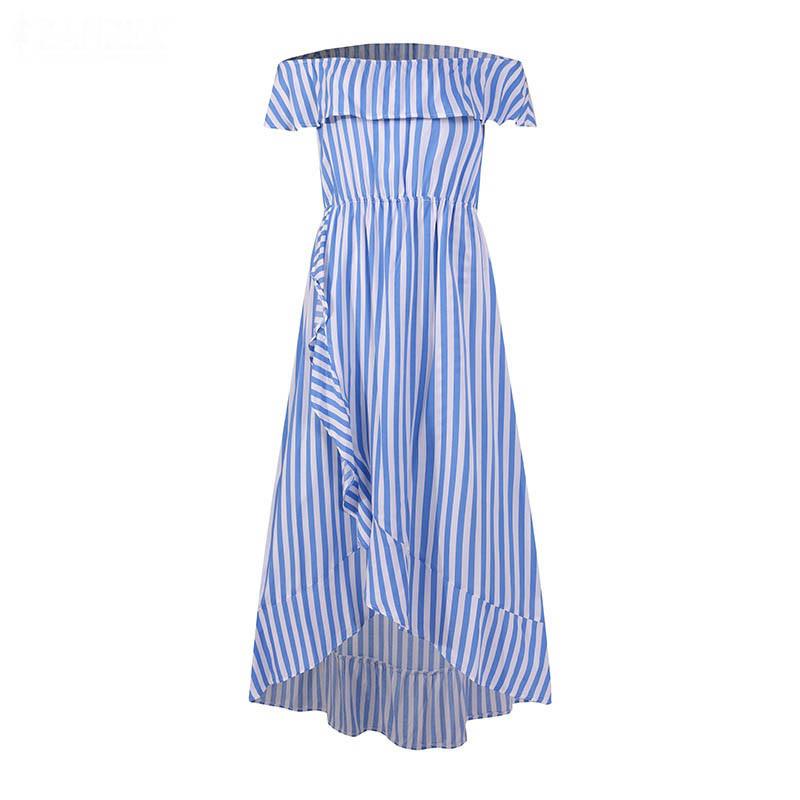 New Women Off The Shoudler Striped Irregular Long Dresses-Maxi Dresses-Free Shipping at meselling99
