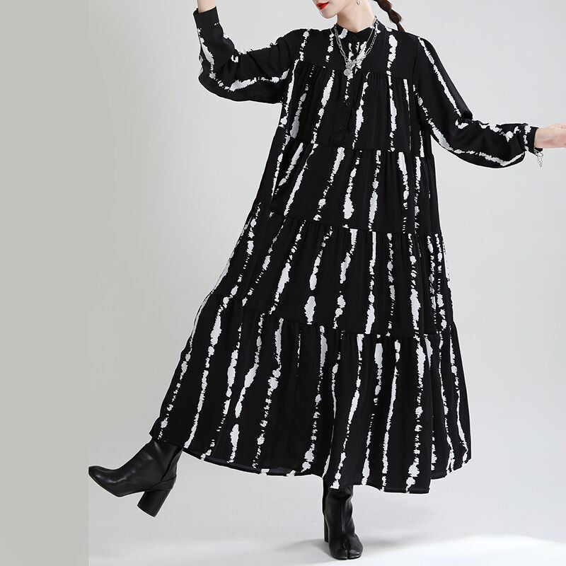 Women Long Sleeves Stand Collar Fall Cozy Dresses-Cozy Dresses-Black-One Size-Free Shipping at meselling99