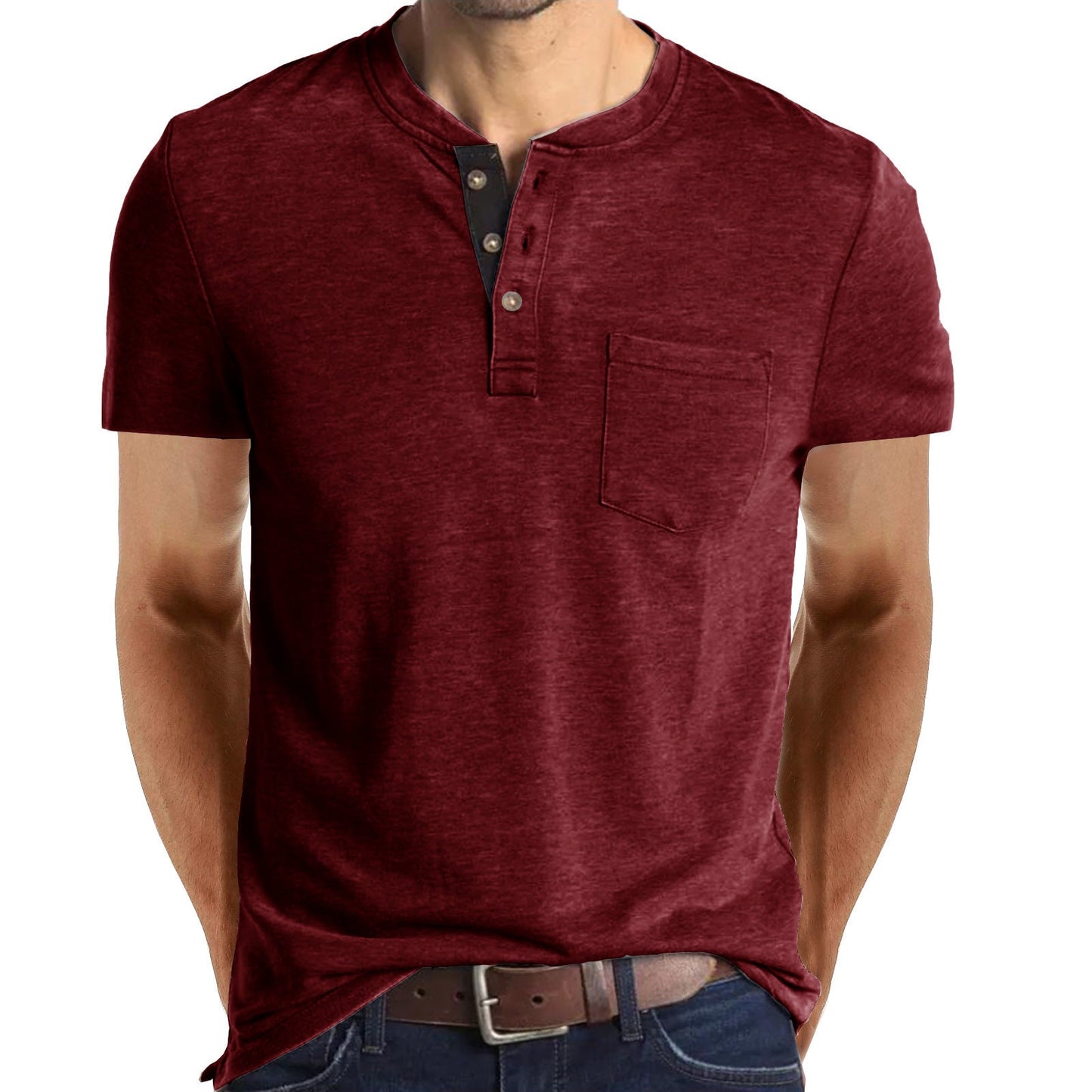 Casual Summer Short Sleeves Men T Shirts-Shirts-Wine Red-S-Free Shipping at meselling99