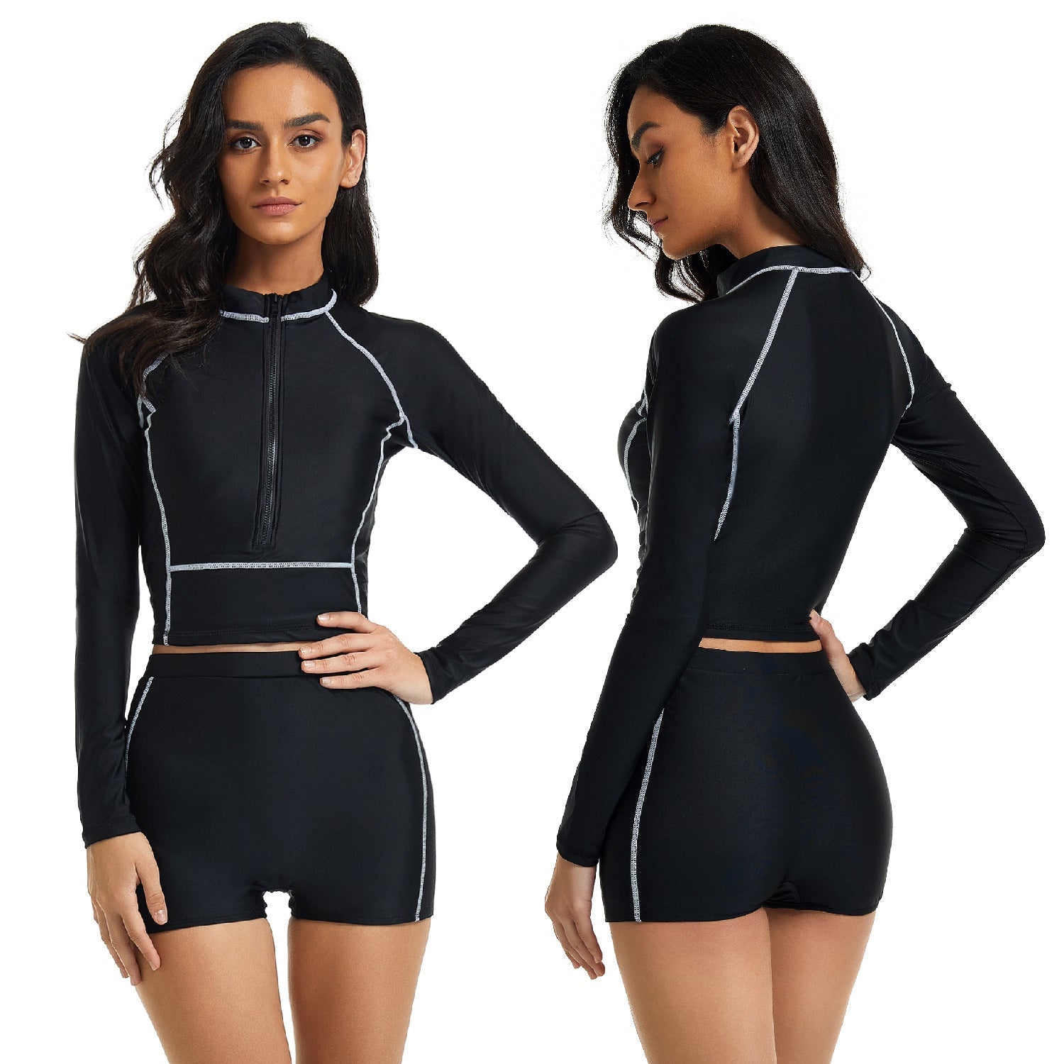 Black Long Sleeves Surfing Wetsuits for Women-Swimwear-Free Shipping at meselling99