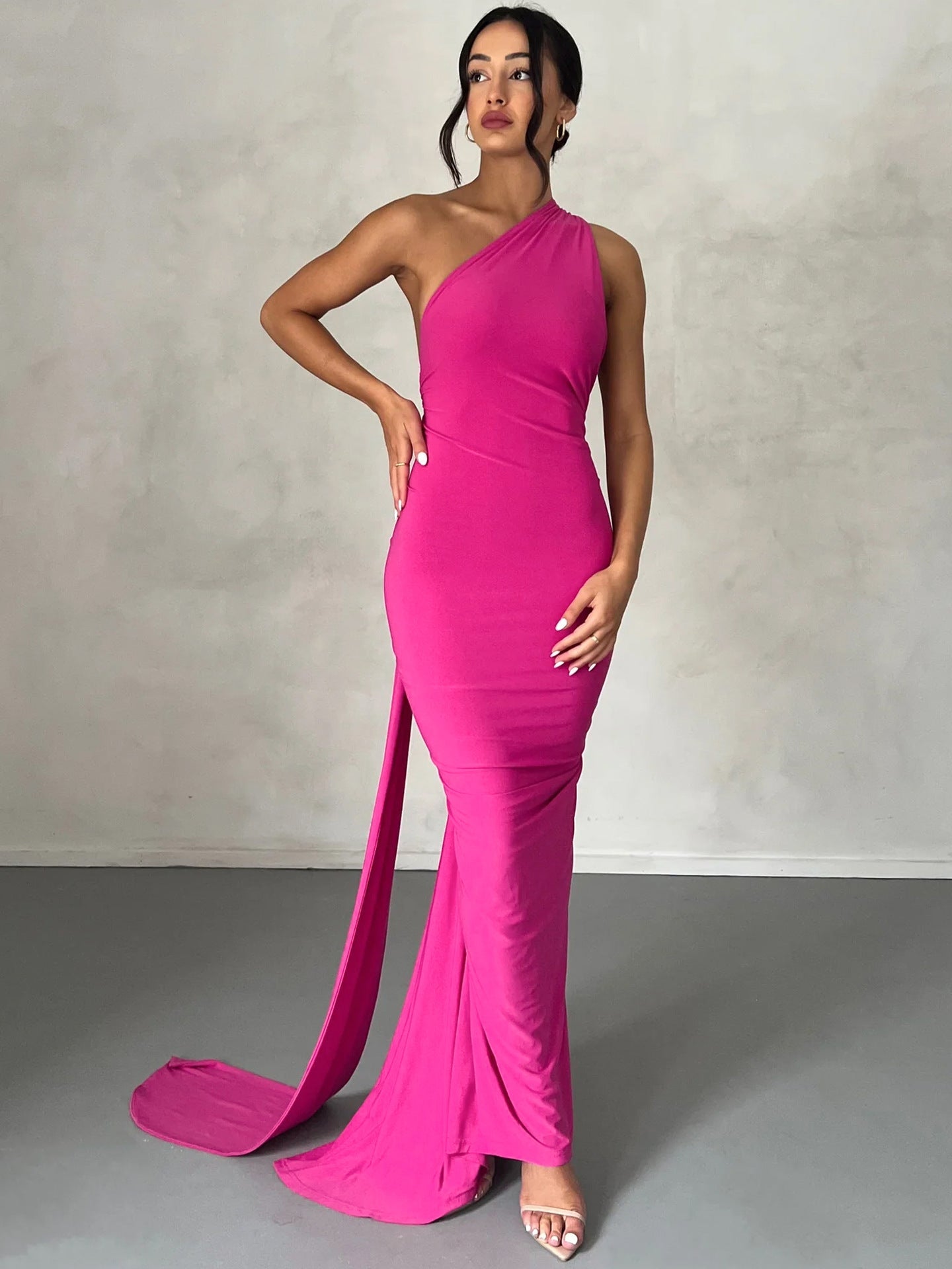 Sexy One Shoulder Sleeveless Long Evening Party Dresses-Dresses-Free Shipping at meselling99
