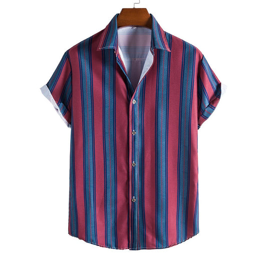 Red and Blue Striped Summer Short Sleeves Shirts for Men-Shirts & Tops-Free Shipping at meselling99