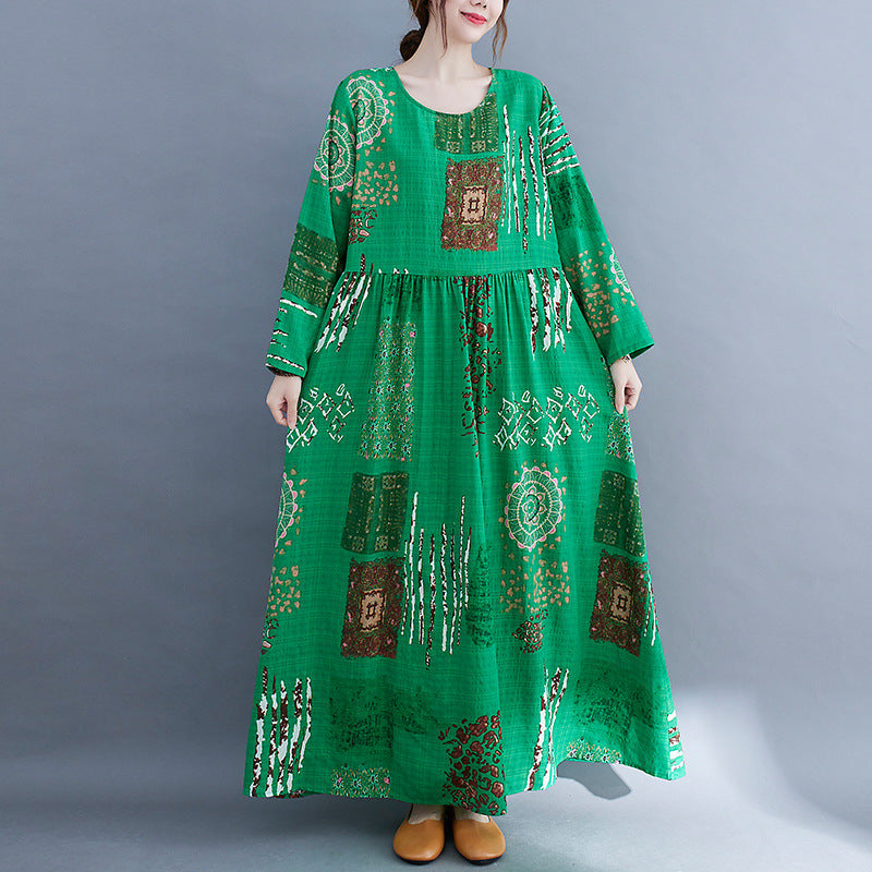 Women Green Plus Sizes Long Sleeves Cozy Dresses-Dresses-Free Shipping at meselling99