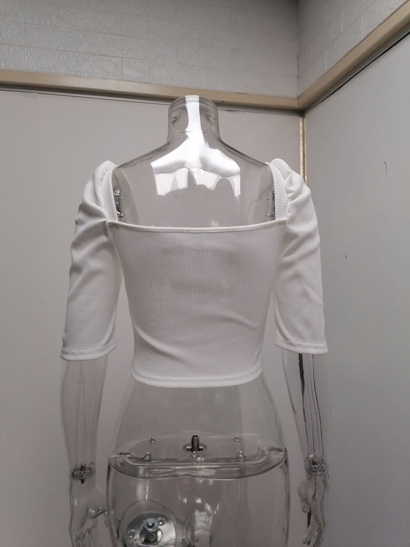 Sexy Square Neckline Short Sleeves Midriff Baring Tops-Shirts & Tops-Free Shipping at meselling99