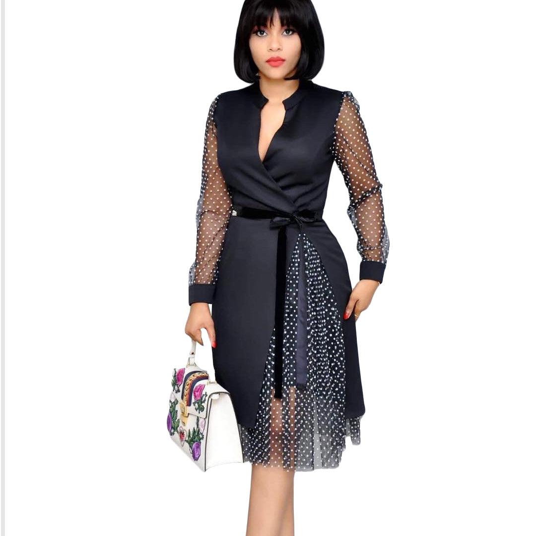 Fashion Dot Print Plus Sizes Women Dresses-Dresses-Black-S-Free Shipping at meselling99