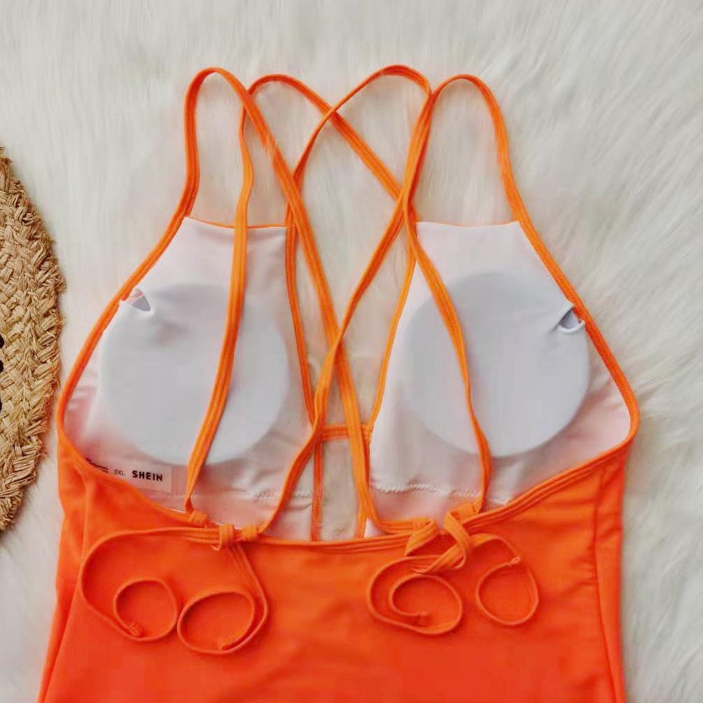 Orange Plus Sizes Deep V-neck One Piece Women Swimsuit--Free Shipping at meselling99