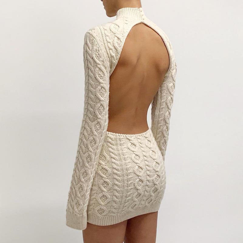 Sexy Backless Knitted Mini Fall Dresses-Dresses-Free Shipping at meselling99