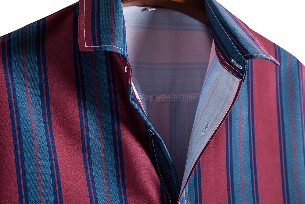 Red and Blue Striped Summer Short Sleeves Shirts for Men-Shirts & Tops-Free Shipping at meselling99