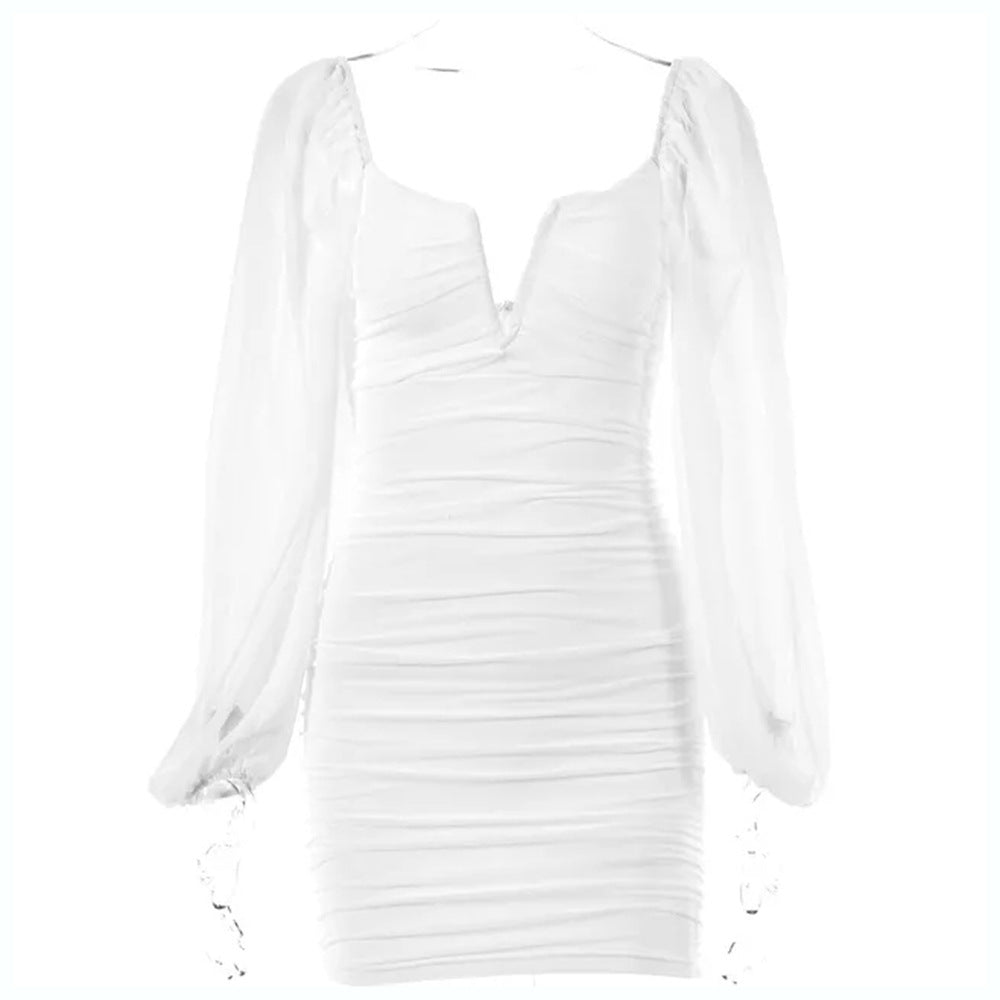 Sexy V Neck Summer Backless Mini Dresses-Dresses-White-S-Free Shipping at meselling99