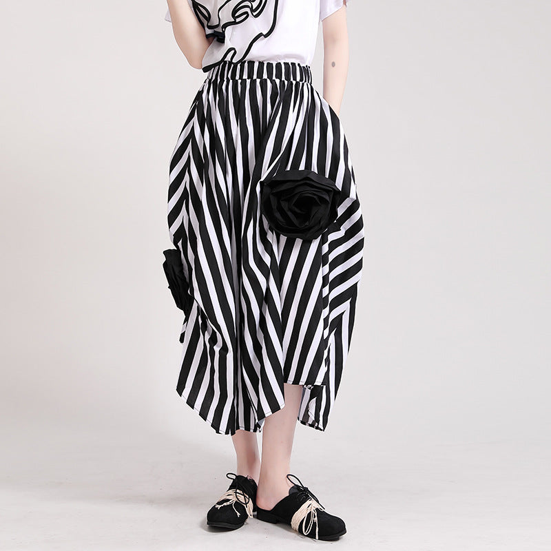 Casual 3D Flower Decoration Women Skirts-Women Skirts-Striped-One Size-Free Shipping at meselling99