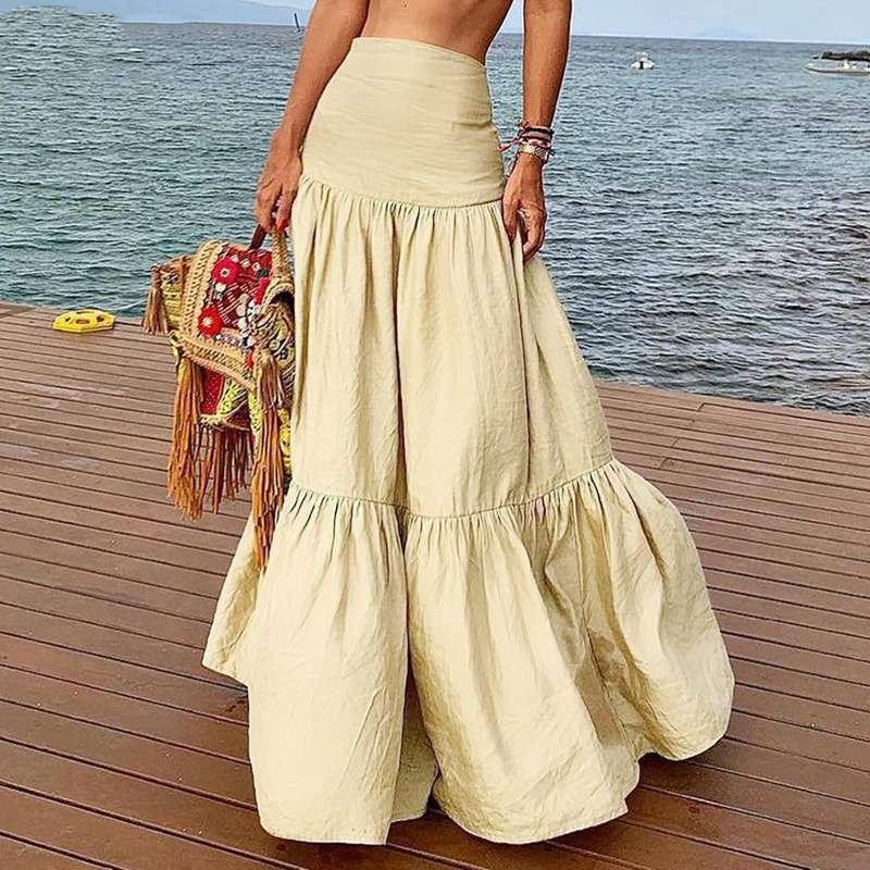 Plus Sizes High Waist Beach Skirts-Apricot-S-Free Shipping at meselling99