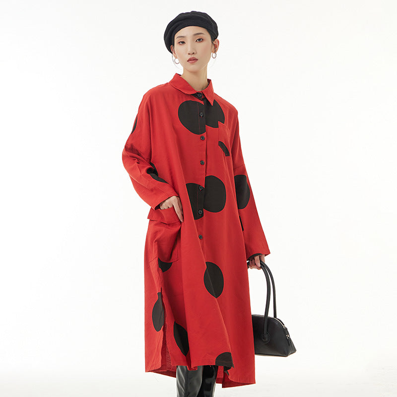 Designed Dot Print Plus Sizes Shirts Coats for Women-Dresses-Red-One Size-Free Shipping at meselling99