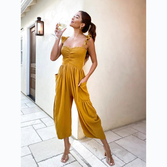 Casual Outgoing Wide Legs Jumpsuits for Women-Jumpsuits & Rompers-Yellow-S-Free Shipping at meselling99