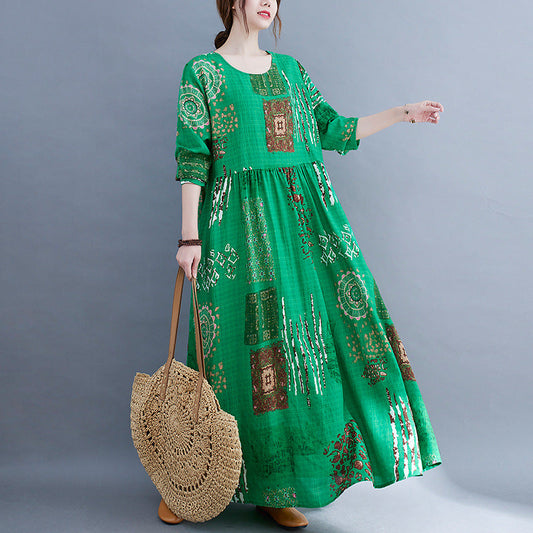 Women Green Plus Sizes Long Sleeves Cozy Dresses-Dresses-Free Shipping at meselling99