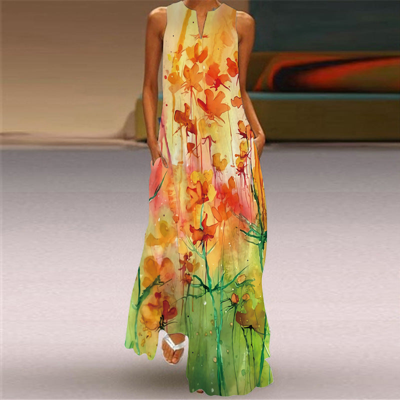 Summer Sunflower Boho Long Sleeveless Dresses-Dresses-VLCQ-74-S-Free Shipping at meselling99