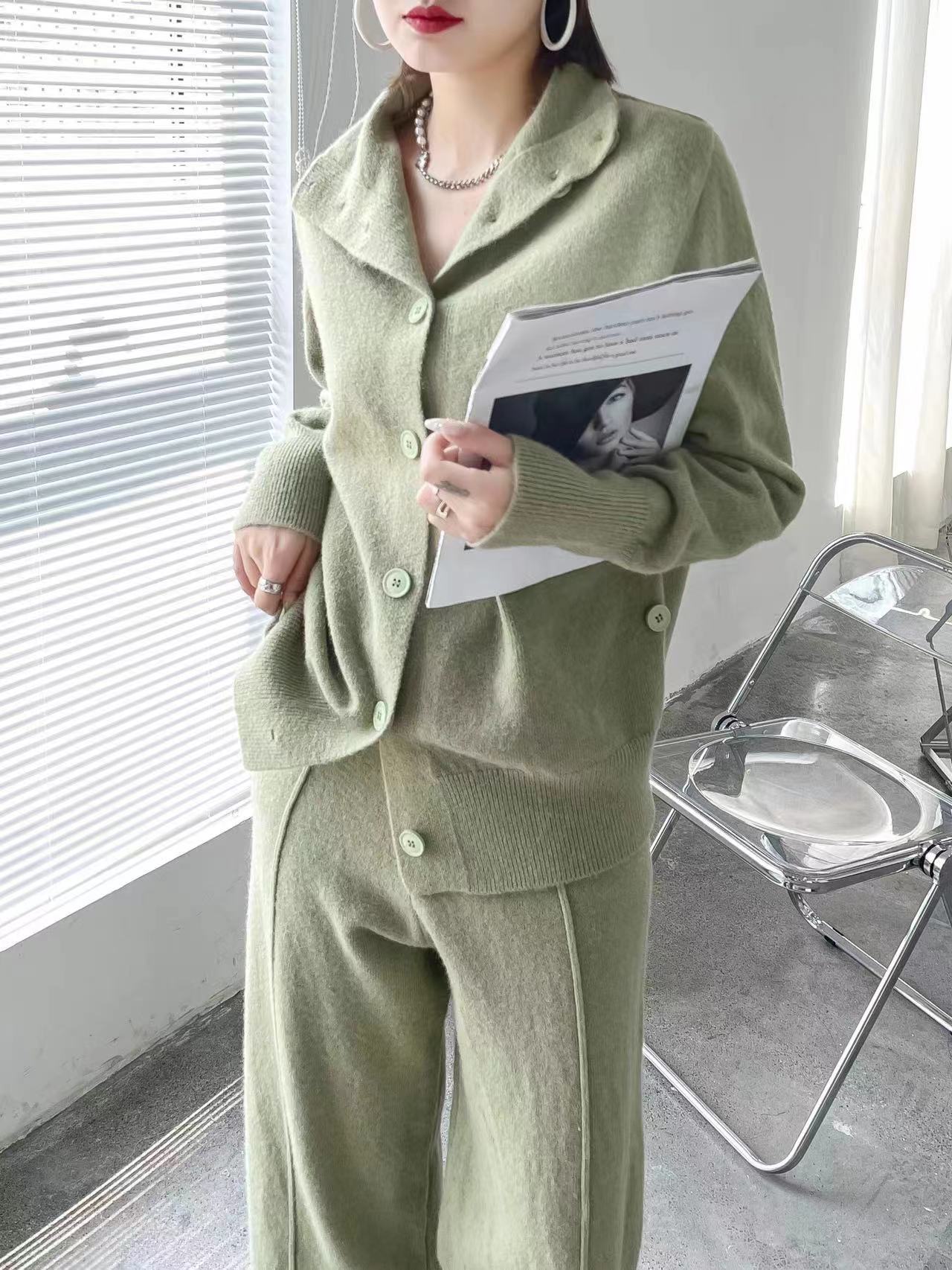 Fashion Two Pieces Knitted Suits for Women-Suits-Green-One Size-Free Shipping at meselling99