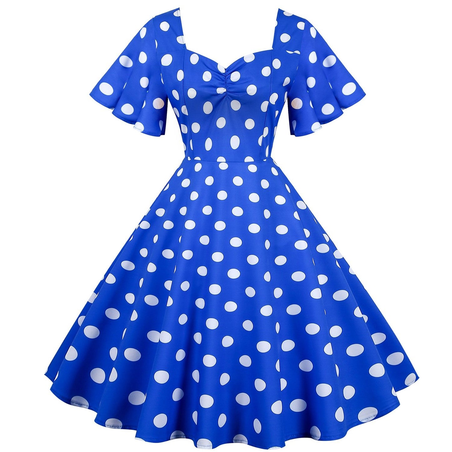Retro Dot Print Short Sleeves Short Dresses-Vintage Dresses-Blue-S-Free Shipping at meselling99
