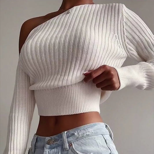 Women One Shoulder Sexy Knitted Sweaters-Shirts & Tops-Free Shipping at meselling99