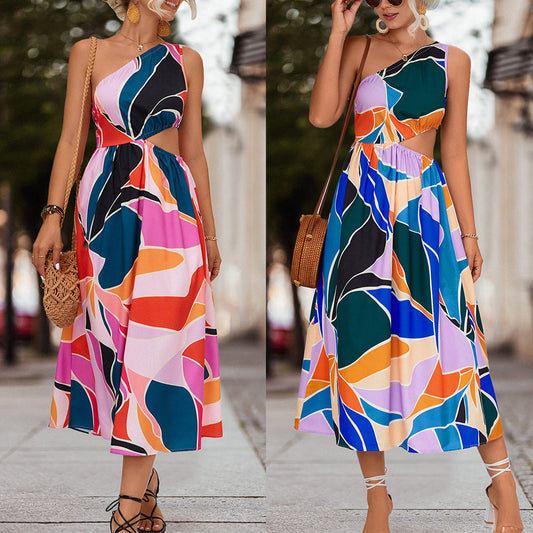Sexy One Shoulder Summer Long Daily Dresses-Dresses-Free Shipping at meselling99