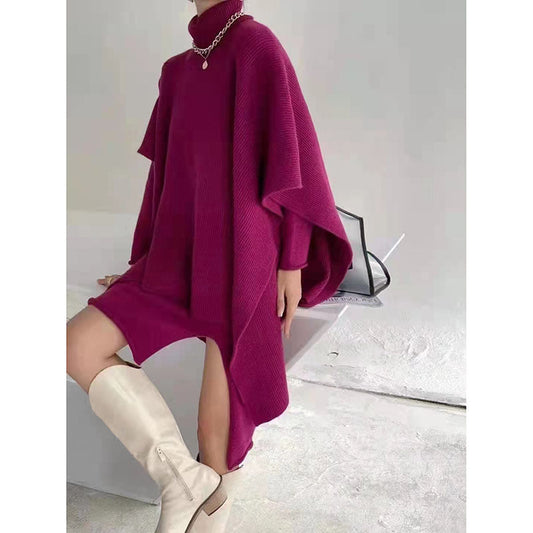 Casual Turtleneck Knitted Capes & Long Sweaters-Tops-Free Shipping at meselling99